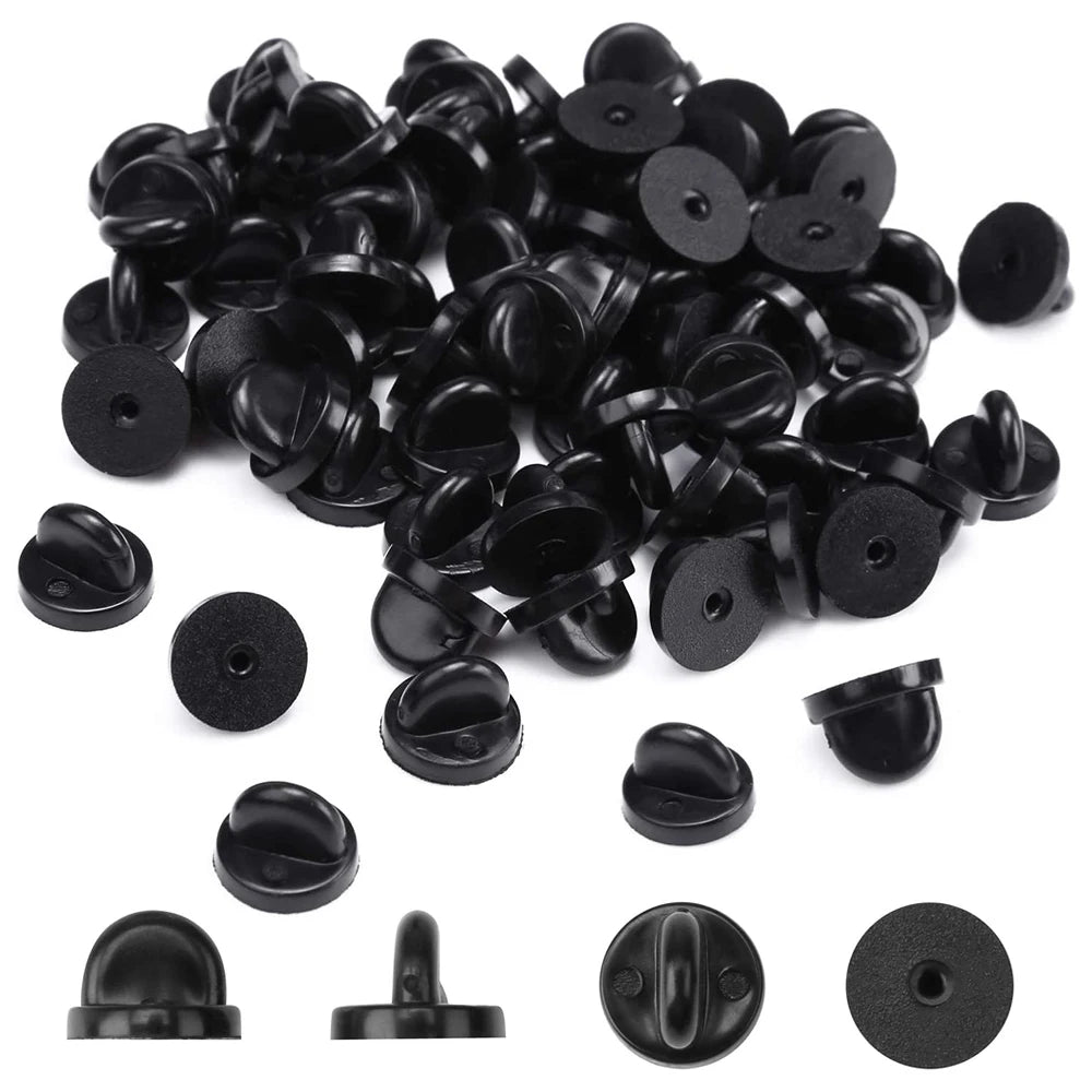 50pcs Black PVC Rubber Pin Backs/Butterfly Clutch