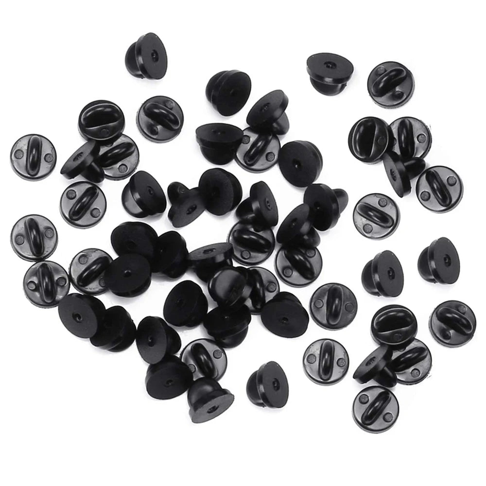 50pcs Black PVC Rubber Pin Backs/Butterfly Clutch